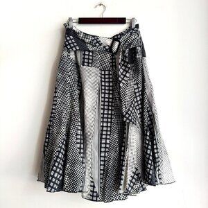 Linea Domani Linen Blend Polka Dot Black White Midi Skirt 12